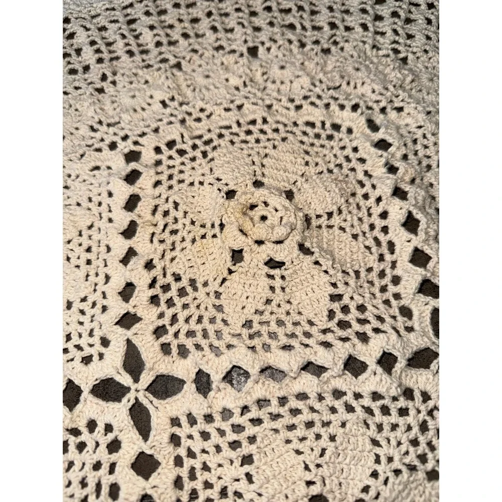Handmade Off White vintage round crochet doily 28